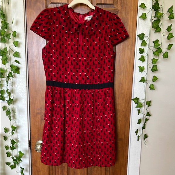 Pinky Dresses & Skirts - PINKY Retro KITTY CAT Print Pinup Peter Pan Neckline Mini Dress in Red | L